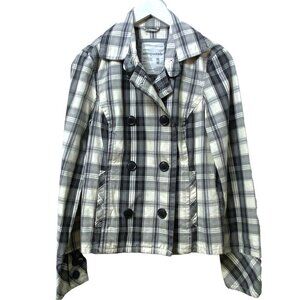 AEROPOSTALE Pea Coat Jacket Medium Gray Plaid Cotton Womens